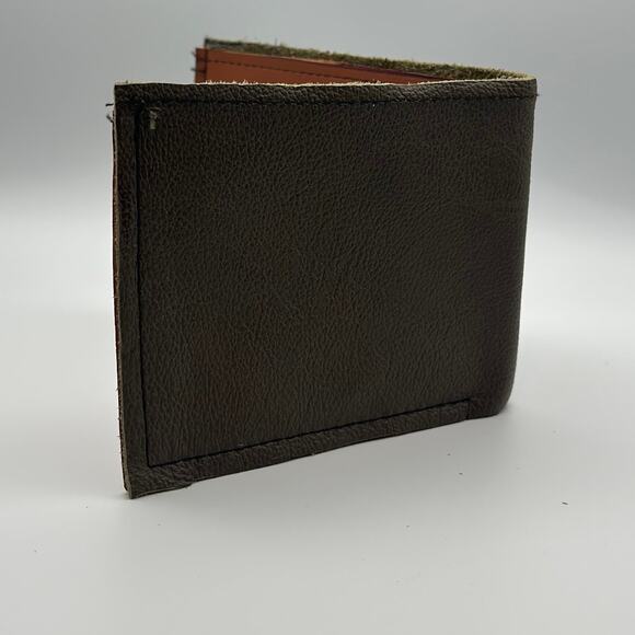 Handmade Camo Green Brown Leather Wallet Oaxaca Minimalist - Picture 2 of 11